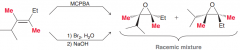 Epoxidation  is stereospecific (Cis alkene -> cis-exposide / Trans alkene -> trans epoxide) / in the case of fromation of a chrial center both enantiomers are formed because epoxide ring is formed concerted and syn so it can be form from the top-s...