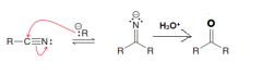 1. Creation of imine (by a nucleophililic attack) 2.acidic hydrolysis of imines