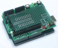 This shield is designed to make prototyping on your Arduino easy by giving you space to add your own parts without requiring a custom shield PCB.