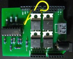 The H-Bridge Shield can control large bi-directional DC motors.