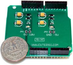 This shield generates negative voltage from the Arduino supply rails. Handy if you need negative voltage.