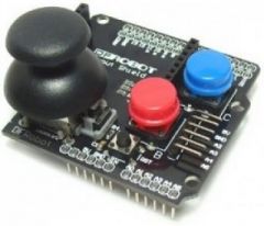 The Joystick / Input Shield for Arduino include a two axis mini joystick (with moment switch) as well as two colored push buttons.