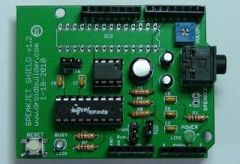 With the SpeakJet Shield, your Arduino projects speak and make sound effects! The SpeakJet Shield is a self-contained voice and complex sound synthesizer. The SpeakJet IC used in this shield has an internal five channel sound synthesizer that can ...