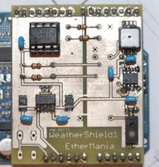 The WeatherShield1 is able to read temperature, pressure and humidity values from the environment. It's equipped with a microcontroller that manages sampling and performs moving average on the last 8 samples. It's connected to the Arduino board th...