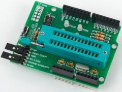 The Evil Mad Science ISP shield is an Arduino add-on that lets you use your Arduino as an AVR ISP programmer. This can be used to burn bootloaders onto bare AVR chips, directly within the Arduino programming environment, either in the provided ZIF...