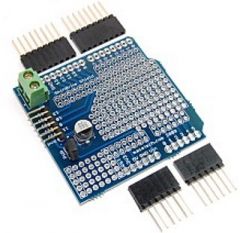 The ShiftBrite Shield is a convenient way to attach ShiftBrites and power to a standard Arduino controller. It has a screw clamp terminal for power connections, a right angle header for SPI control of ShiftBrites, pass-through female headers (opti...