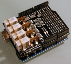 An Arduino shield designed to breakout the MAX6675 thermocouple to digital converter chip. This shield allows for interface to up to 4 K-type Thermocouples.
