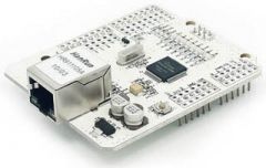 Ethernet shield based on the Wiznet W5100 ethernet chip. Compatible with official Arduino Ethernet library and with added support for the Arduino Mega.