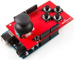 The Joystick Shield sits on top of your Arduino and turns it into a simple controller. Five momentary push buttons (4+ joystick select button) and a two-axis thumb joystick gives your Arduino functionality on the level of old Nintendo controllers.