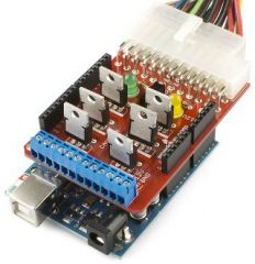 This shield allows you to use a computer power supply (or other power source) to use your Arduino to switch high current. With RFP30N06LE MOSFETS, you can easily control a lot of current directly from your Arduino.   The board provides 6 PWM outp...