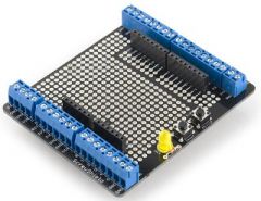 The ScrewShield extends all pins of the Arduino out to 3.5mm pitch screw terminals. It also has a lot of the utility provided by a regular prototyping shield, including: