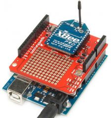 The XBee Shield simplifies the task of interfacing an XBee with your Arduino. Works with all XBee modules including the Series 1 and Series 2.5, standard and Pro version. This is SparkFun's own design and is a distant relative to the official XBee...