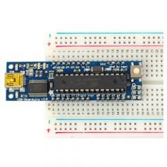 Just like an Arduino, but specifically for a breadboard All 'standard' pins are brought out ATMega328 runs at 16.00 MHz USB Mini "B" and 6-pin standard ICSP header Soldering required The Adafruit USB-Boarduino Kit (ATmega328) is designed to plug i...