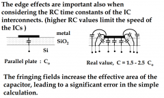- caused by "edge effect". the electric field at the edges of a capacitor are non uniform. effects are more noticeable in small capacitors