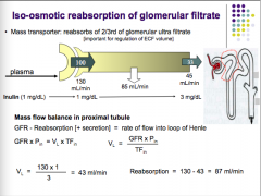 GFR- reabsorption [+secretion] = rate of flow in LOH