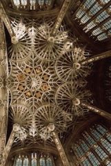 What architectural feature is prominent in this ceiling detail of Westminster Abbey?