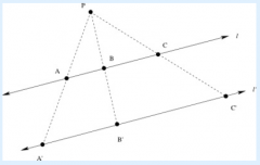 The points A', B' and C' appear to be collinear. If we choose more points on l and dilate those points about P, we will see that the dilations of those points also appear to line on the line through A', B' and C'. It appears that the dilations of ...