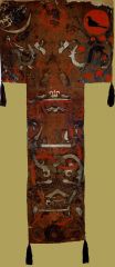 -full of symbolism
-chinese costology
-funerary banner
-about girl in center
-2 servants behind her, 2 people paying her homage
-dead being sent to Heavens 
-dragons are dominating the painting(traveling through heaven and earth)
-bi disk between ...