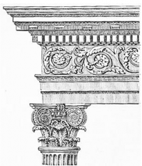 Below is an illustration of a Greek entablature. Cross out the five (5) terms listed on the right that are not part of the entablature as shown
 
Entasis Frieze Stylobate Rinceau Cornice Dentil Triglyph Architrave Antefix Tympanum Abacus
