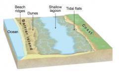 A typical relationship between ocean, barrier island, and lagoon.