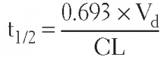 t₁/₂ = (0.693)/(K) or (0.693 × Vd)/(Cl)