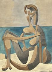 what most likely explains Picasso's imagery in "Seated Bather (La Baigneuse)"?
