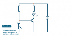 This circuit is designed so that the LED turns on when the thermistor is cold. How would it change if the resistor on the top left and the thermistor changed places?