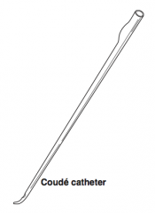 Foley catheter with a small curved tip to help maneuver around a large prostate