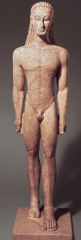 Greek Archaic period, 620-480 BCE

- c. 600-590 bce 
- from Attica, Greece
- recalls the pose and proportions of Egyptian sculpture 
