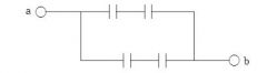 The diagram shows four 6-μF capacitors. The capacitance between points a and b is