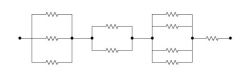 

Each of the resistors in the diagram has a resistance of 12Ω. The resistance of the entire circuitis: