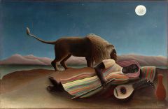Rousseau's painting, 'The Sleeping Gypsy' symbolized artist's position in _________.