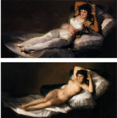 Top: Goya, The Clothed Maja, c. 1798-1805 

Bottom: Goya, The Nude Maja, c. 1798-1805