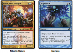 You control Melek, Izzet Paragon, and the top card of your library is Inspiration. You cast Inspiration from the top of your library. Once everything has resolved, how many cards in your hand does your opponent know the identity of?