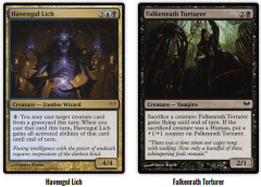 #130 You activate Havengul Lich's ability targeting Falkenrath Torturer, and then cast it. Can you sacrifice a creature to give Havengul Lich flying even though it's not named Falkenrath Torturer?