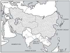 The map shows which of the following empires at its greatest extent?