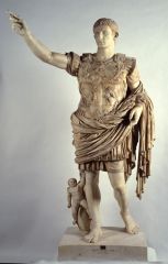 Roman period, 509 BCE – 330 CE 
- early 1st century ce.
- found in Livia's villa at Primaporta, near Rome 
- demonstrates the creative combo of earlier sculptural traditions that is a hallmark of Augustan art.