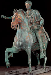 Roman period, 509 BCE – 330 CE  
- c. 176 ce 
- Rome
- wears no armor  and carries no weapons which shows that he conquers effortlessly 