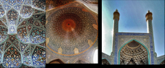 -Masjid-I Shah (Royal Mosque). Isfahan,
Iran (1611-37).




-Calligraphic,
Geometric, and Floral designs with the blue tile. 
-Qurnaf
Vault: Decorative vault
-Double
shell dome: Inside-Smaller for balanced feel of space; Outside-Larger t...