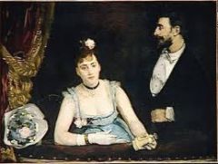 other side: Cassatt Woman in a Loge wearing a pearl necklace, 1879

Cassatt’s “gaiety”. displaying an interest in city nightlife shared by many of the Impressionists.
Influence by Degas (darkness)