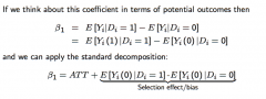 β₁ is the computed difference in conditional expectations for Dᵢ = 0 and Dᵢ = 1 in this linear regression.

In terms of the potential outcomes framework, this contains the ATT plus Selection Bias.

1. The coefficient always supports a descr...