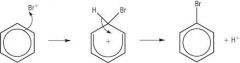 1) Br2 + FeBr3 -> Br+ + FeBr4- 


3) FeBr4 + H+ -> FeBr3 + HBr (= catalyst) 