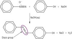Coupling


A coupling reaction occurs when the diazonium salt, benzenediazonium chloride, is reacted with a phenol/aromatic compound under alkaline conditions. 


In the reaction, two benzene rings are linked through an azo functional group -N=N-
...