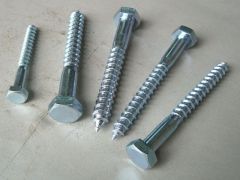 A bolt having a hex head and course pitched thread. Used for connecting wood members where both ends of the bolt are not accessible.
