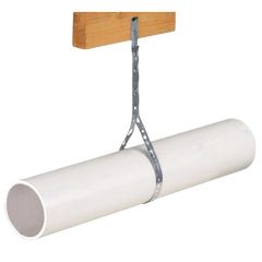 A strap attached to an overhead structure, used to support a pipe, conduit, the framework of a suspended ceiling, or the like.