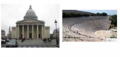 Left: Jacques-Germain Sufflot,Sainte-Genevieve Church, Paris, 1757-89 

Right: Ancient Greek Amphitheater, n.d.