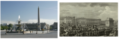 Left: Ange-JacquesGabriel, Place Louis XV/Louis XV Square (Later Known as Place de la Concorde),Paris, 1755 

Right: Isidore-Stanislas Helman,January 21, 1793, The Death of Louis Capet in Revolution Square, 1794