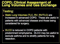 DLCO (tests alveoli) REDUCED IN EMPHYSEMA = NORMAL IN ASTHMA AND BRONCHITIS