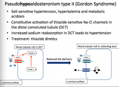 Sounds like metabolic alkalosis 
Hyperkalemia 

Gordon's syndrome (Pseudohypoaldosteronism type II) 
Na-Cl co transporter in distal tubule.