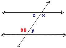 Given the following picture, what would the measure of angle y be?